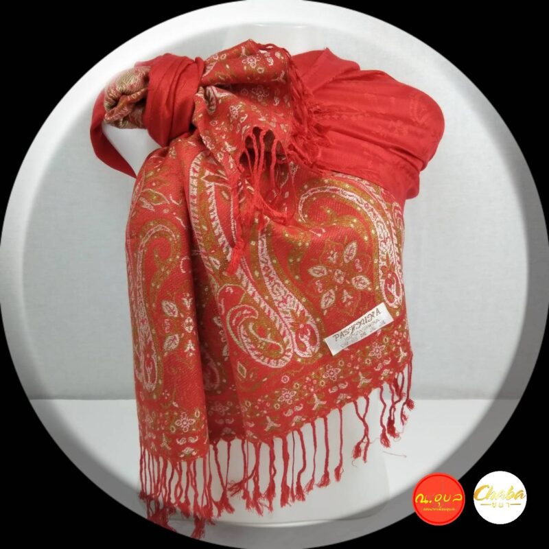 ผ้าพันคอผ้าคลุมไหล่ ผ้าฝ้ายพัชมีนา Pashmina ลายขนนกอินเดีย