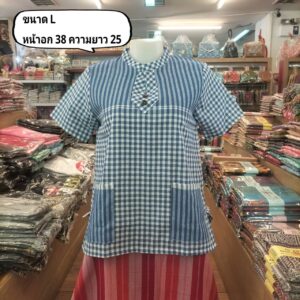 👚🍃🐴เสื้อผ้าขาวม้าคอจีน แขนสั้น งานผ้าฝ้าย มีกระเป๋าหน้า 2 ข้าง👚🍃🐴 - Image 4