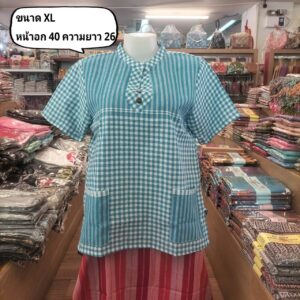 👚🍃🐴เสื้อผ้าขาวม้าคอจีน แขนสั้น งานผ้าฝ้าย มีกระเป๋าหน้า 2 ข้าง👚🍃🐴 - Image 7