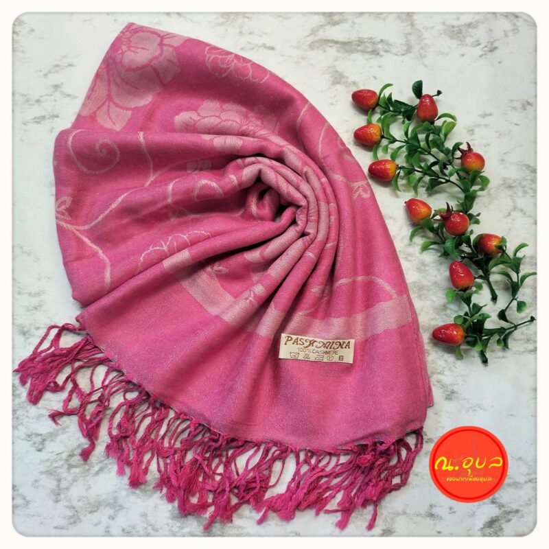 ผ้าพันคอ ผ้าคลุมไหล่ ผ้าฝ้าย Pashmina แคชเมียร์ ลายดอกคาเนชั่น ชายพู่สี