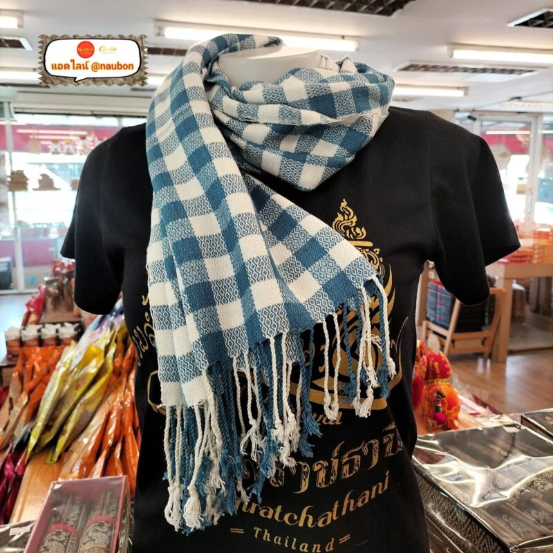 🧣🏵️🌸 ผ้าพันคอผ้าคราม ผ้าพันคอย้อมคราม งานผ้าฝ้ายทอมือ 📌📌สินค้าไม่ได้แพคใส่กล่อง แพคเกจถุงแก้วใสธรรมดา📌📌