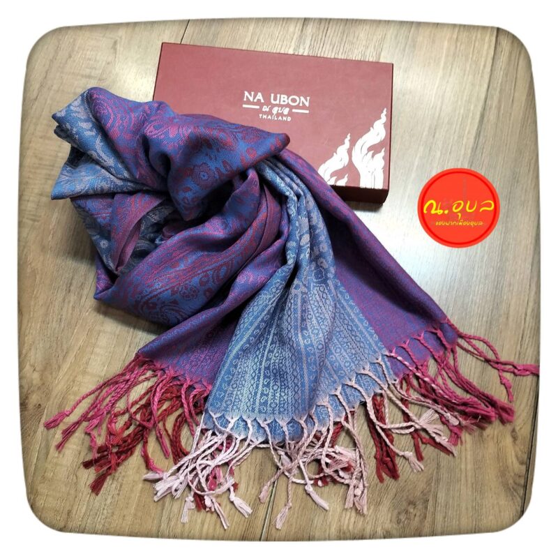 ผ้าพันคอ Pashmina ผ้าแคชเมียร์ ลายอินเดียไล่สี ชายผ้าไล่สี