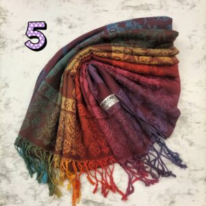 ผ้าคลุมไหล่ Pashmina ลายช้างตัวเล็ก+ใบไม้ ชายผ้าช้างใหญ่ 3 ตัว ไล่สีรุ้ง (ไล่สีผ้า) - Image 15