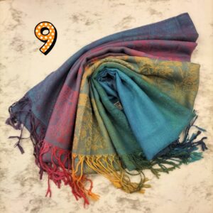 ผ้าคลุมไหล่ Pashmina ลายช้างตัวเล็ก+ใบไม้ ชายผ้าช้างใหญ่ 3 ตัว ไล่สีรุ้ง (ไล่สีผ้า) - Image 19