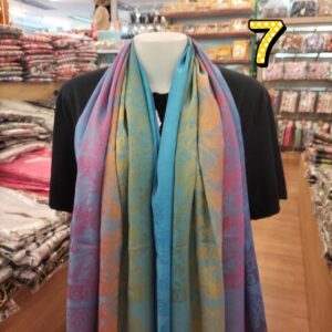 ผ้าคลุมไหล่ Pashmina ลายช้างตัวเล็ก+ใบไม้ ชายผ้าช้างใหญ่ 3 ตัว ไล่สีรุ้ง (ไล่สีผ้า) - Image 8