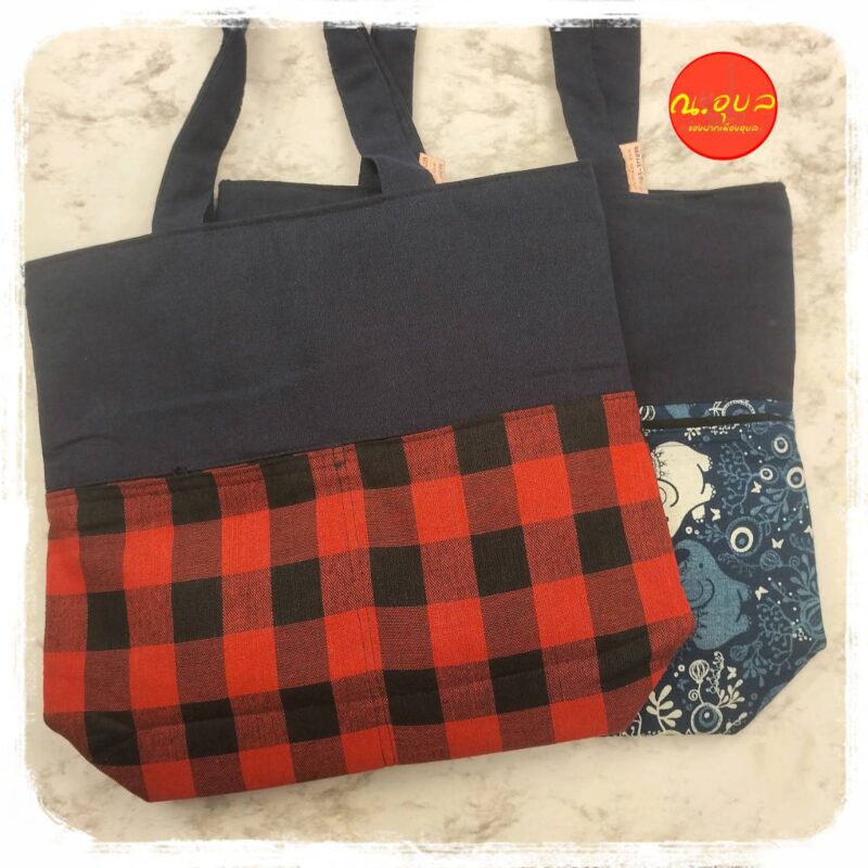 👜🟦🌿🐴กระเป๋าถือสะพายไหล่ผ้าฝ้าย มีซิป สายสะพายผ้า มีก้นกระเป๋า